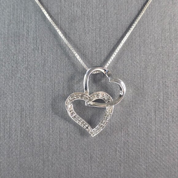 Jewelry - Womens Vintage Estate Sterling Silver Diamond Heart Pendant Necklace 3.6g E4620
